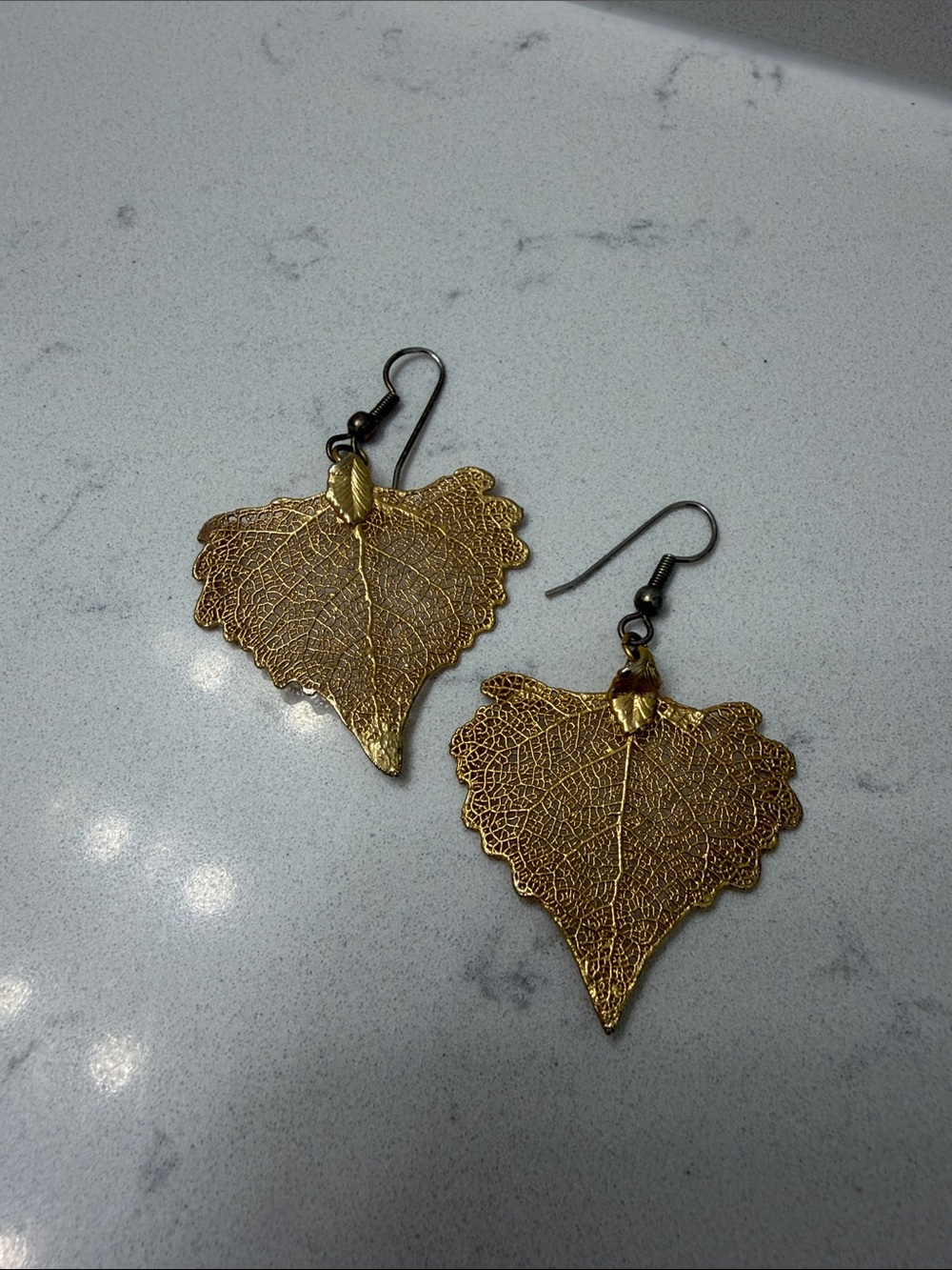 Gold Tone Cottonwood Leaf Earrings